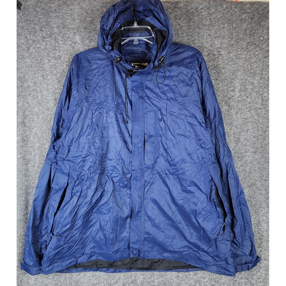 Kirkland Windbreaker Mens XL Signature Navy Blue Hooded Ripstop Full Zip Jacket